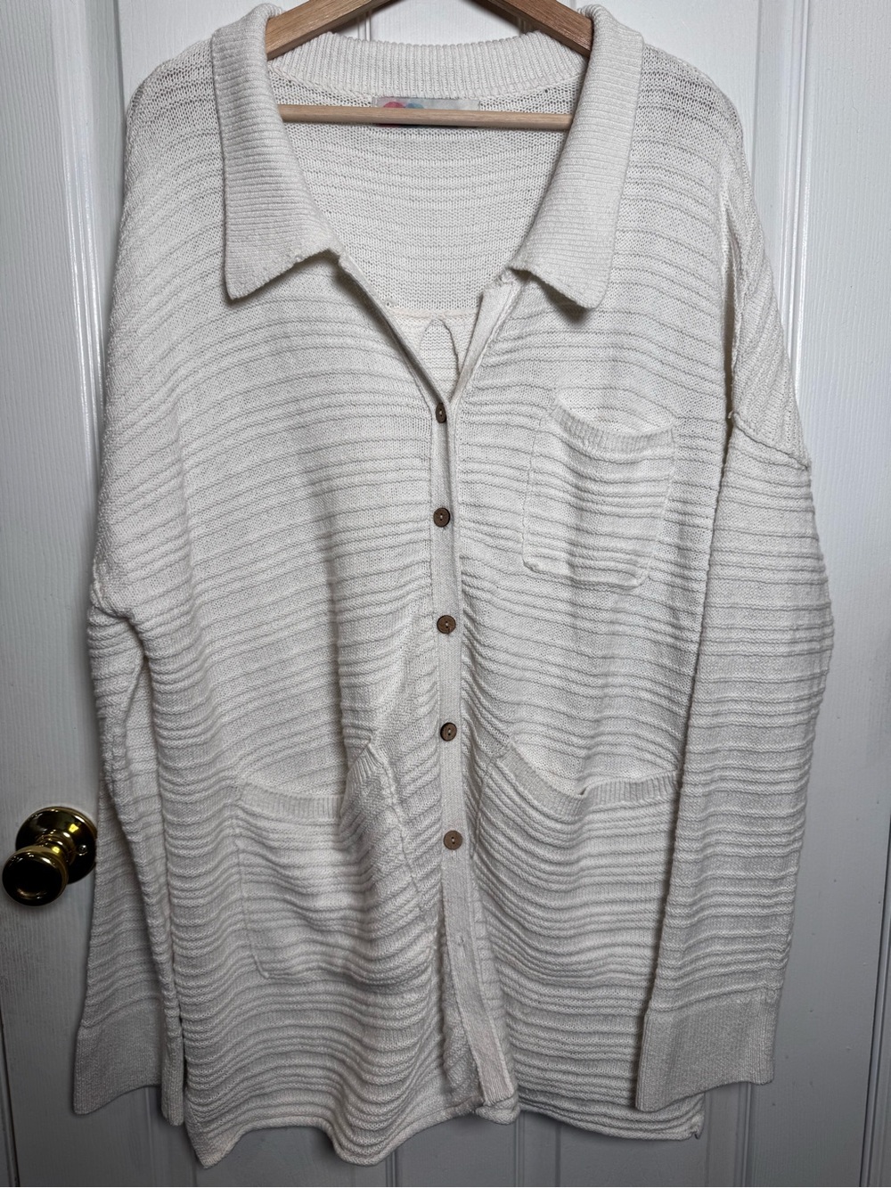 Free People FP Beach Cotton Collared Oversized Coastal Grandpa Sweater Large